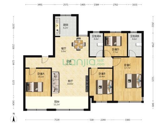 金鼎学府壹号 4室2厅2卫 151平方
