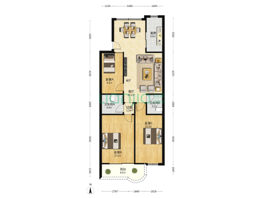 太源花园 3室1厅2卫 111平方