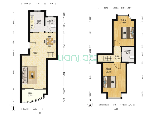 上大阳光乾恩园 2室1厅2卫 97平方