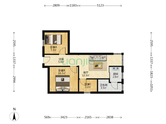 天福居 3室1厅1卫 54平方