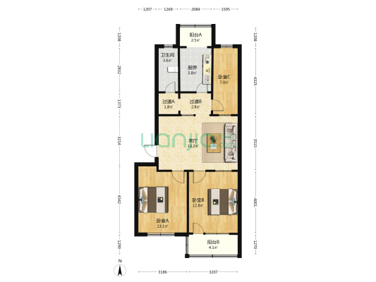 农机公司家属院 3室1厅1卫 91平方