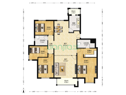 鸿坤理想城礼域府 4室2厅2卫 178平方