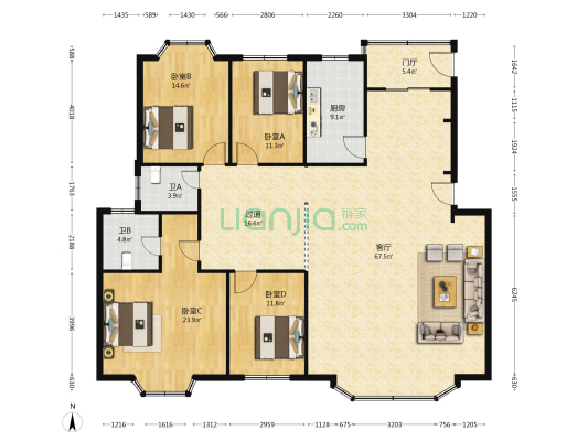 工商小区（北碚） 4室1厅2卫 190平方