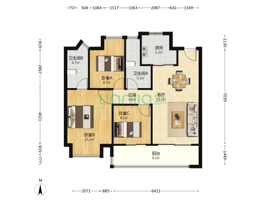 朗庭雅苑 3室1厅2卫 99平方