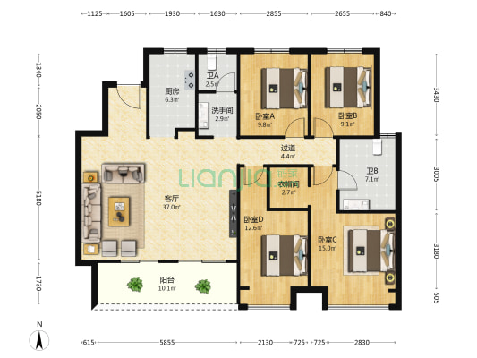 招商公园1872雍景城二号院 4室1厅3卫 142平方