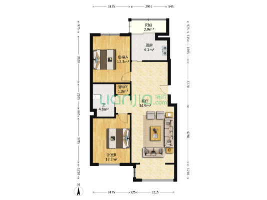 华瀚四季花园 2室1厅1卫 103平方