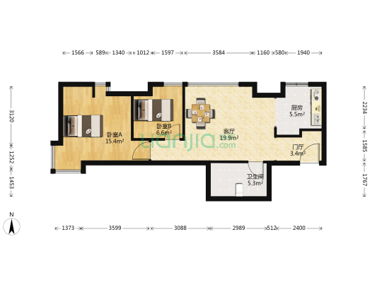 融汇北苑 2室1厅1卫 77平方