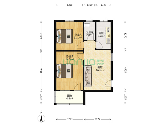 安庆路147号 2室1厅1卫 67平方