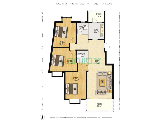 福杰苑 3室1厅2卫 118平方