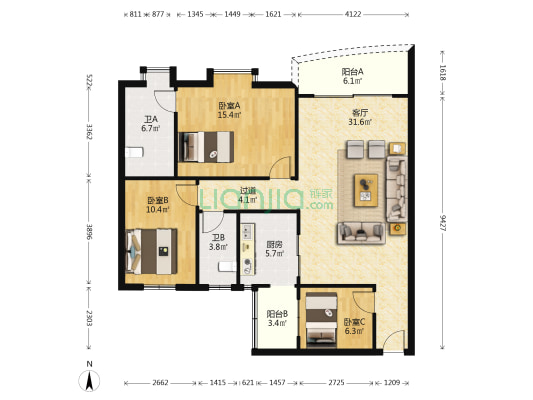 幸福豪苑 3室1厅2卫 112平方