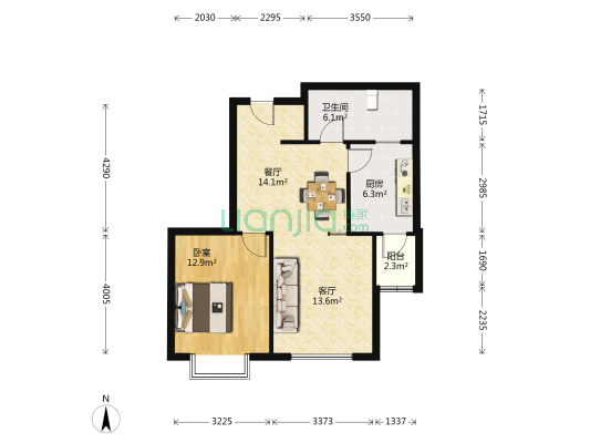 同方花园 1室2厅1卫 79平方