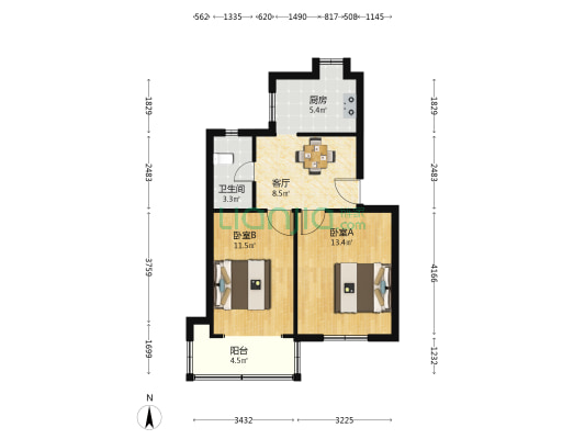 龙川社区 2室1厅1卫 55平方