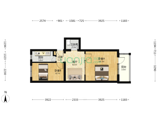 奋章胡同 2室1厅1卫 54平方