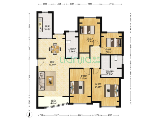 浦东颐景园 4室1厅2卫 144平方