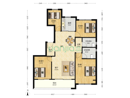 宸风云庐C区 4室1厅2卫 141平方