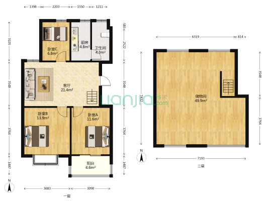 一号生活大院 3室1厅1卫 98平方