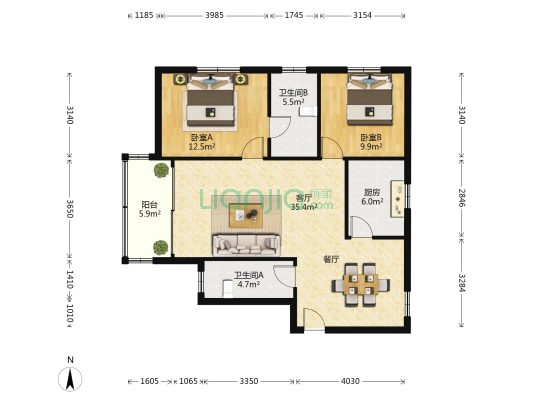 怡和大厦 2室1厅2卫 109平方