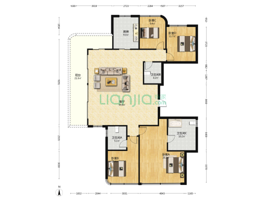 德信弘阳·湖畔云璟 4室1厅3卫 188平方