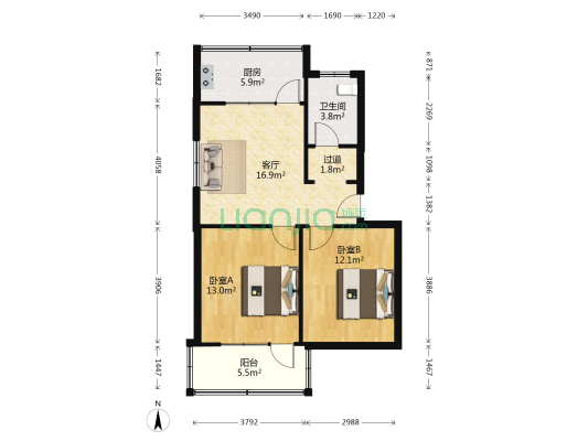 雅居园 2室1厅1卫 78平方