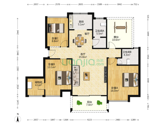 瑶湖豪宅 3室1厅2卫 99平方