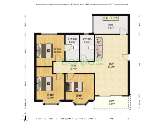 城市静苑 3室1厅2卫 114平方