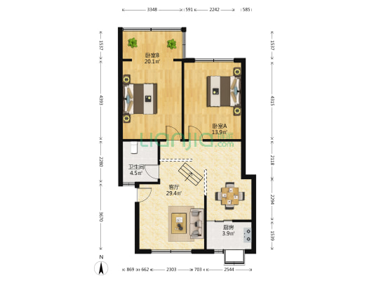 莱特小区 2室1厅1卫 89平方