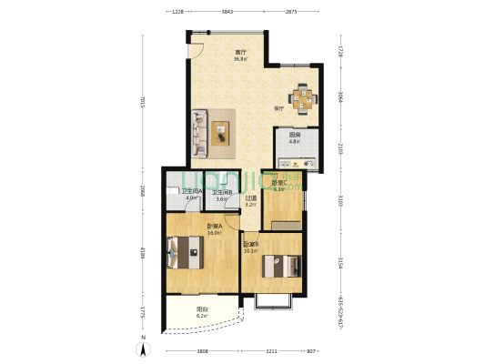 杏福园 3室1厅2卫 96平方