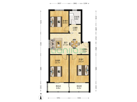伟龙小区 3室1厅1卫 88平方