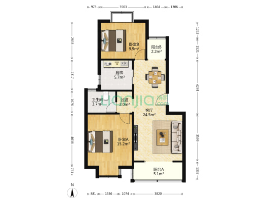 金晖嘉园 2室1厅1卫 86平方