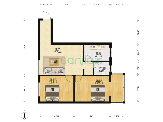 白马西区 2室1厅1卫 72平方
