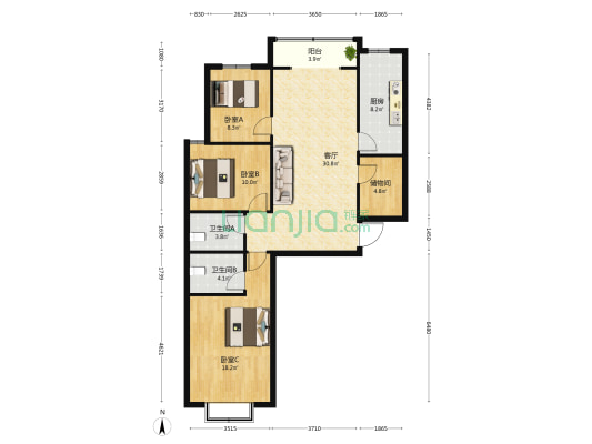 铂尔缦国际公馆 3室1厅2卫 126平方