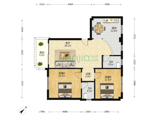 邮电宿舍小区 2室1厅2卫 114平方