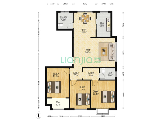城投君悦府 3室2厅2卫 143平方