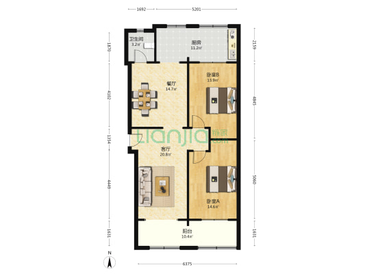 高速管理局宿舍 2室2厅1卫 81平方