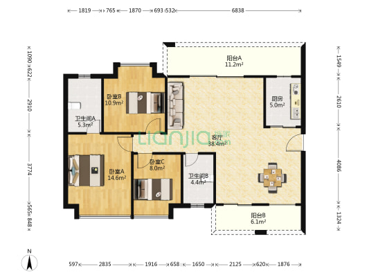 德洲城六期（二手） 3室1厅2卫 113平方