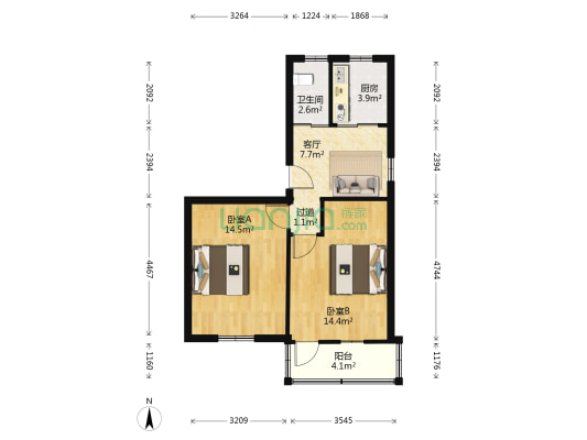 五塘新村1号 2室1厅1卫 60平方