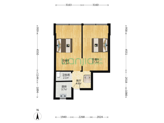 解放大道872号 2室1厅1卫 53平方
