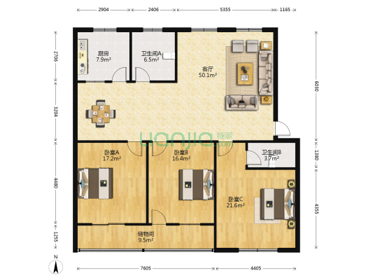 德丰春苑小区 3室1厅2卫 153平方