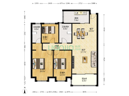 安逸园 3室2厅2卫 111平方