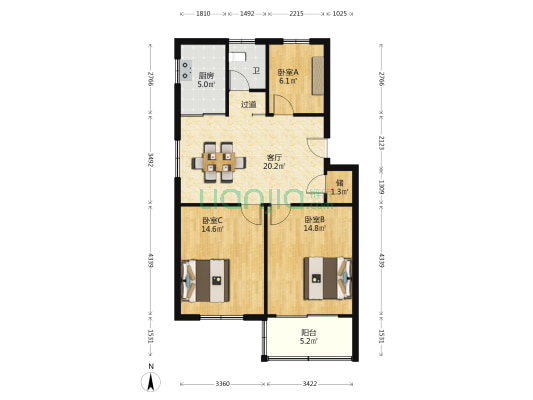 人民东路55号 3室1厅1卫 89平方