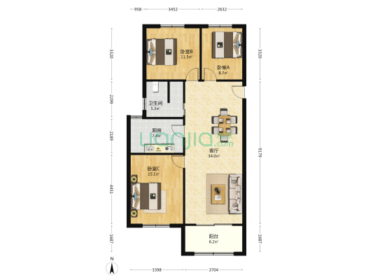 明湖之光 3室1厅1卫 129平方
