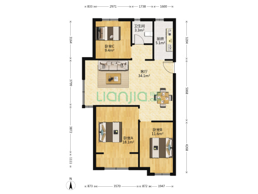 锦绣华府 3室1厅1卫 108平方