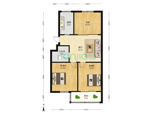 梅园公寓 3室1厅1卫 89平方