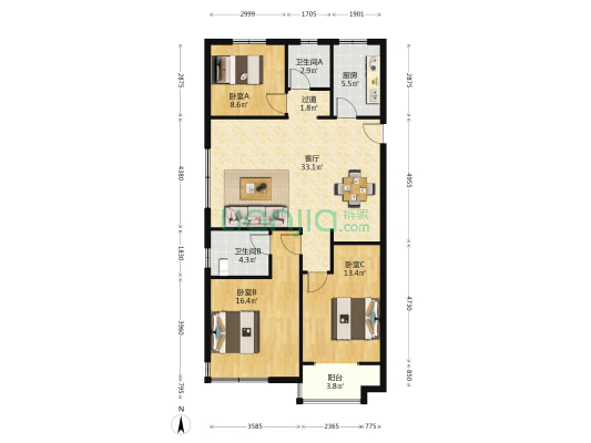 金科集美天悦 3室1厅2卫 123平方