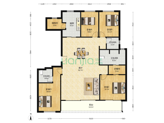 西水东檀宫 4室1厅3卫 192平方
