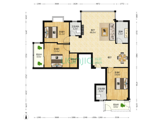 金成大厦 3室1厅2卫 132平方