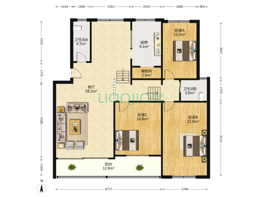 赣抚平原水利工程宿舍 3室1厅2卫 146平方