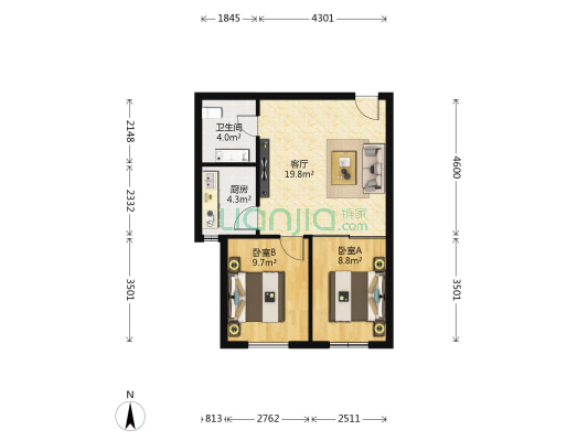 正泰园B区 2室1厅1卫 66平方