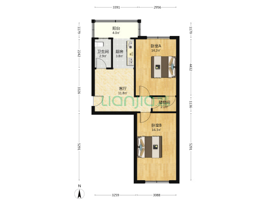 文化楼 2室1厅1卫 69平方