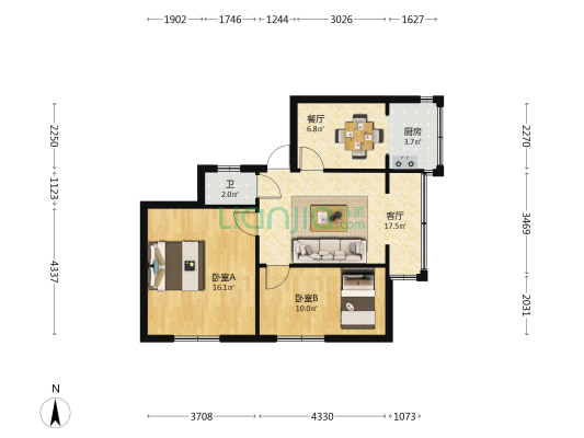 鼎新院 2室2厅1卫 55平方